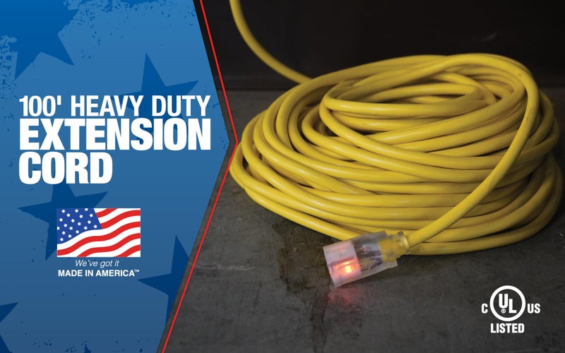 Southwire Polar Solar Heavy Duty Extension Cord, 100Ft, 12 Gauge, 3 Conductor, Outdoor Cord, Lighted End, SJEOOW, Yellow, 1689SW0002 - Image 1